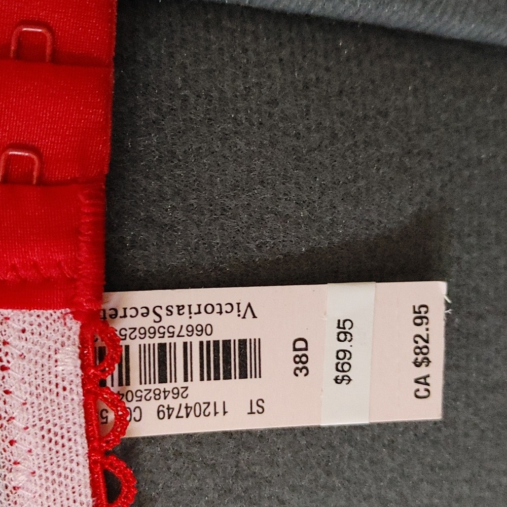 Victoria's Secret Pink and Red Embroidered Bra 38D - Picture 3 of 5